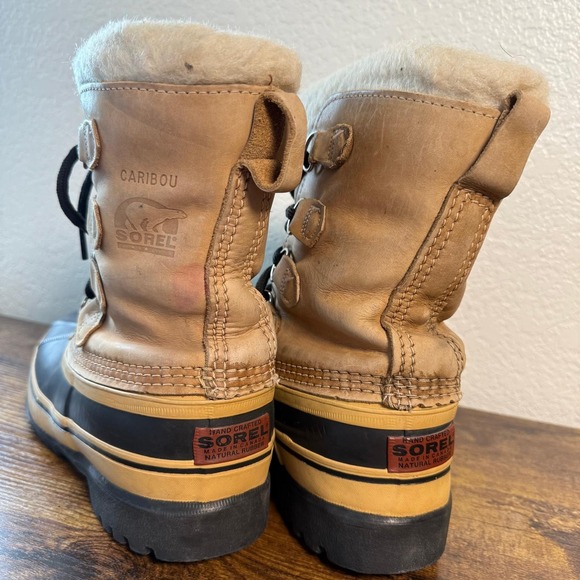 Sorel Girls 6 Caribou Black Wheat Leather Mid Calf Winter Boots LY1000-281 - Picture 4 of 7